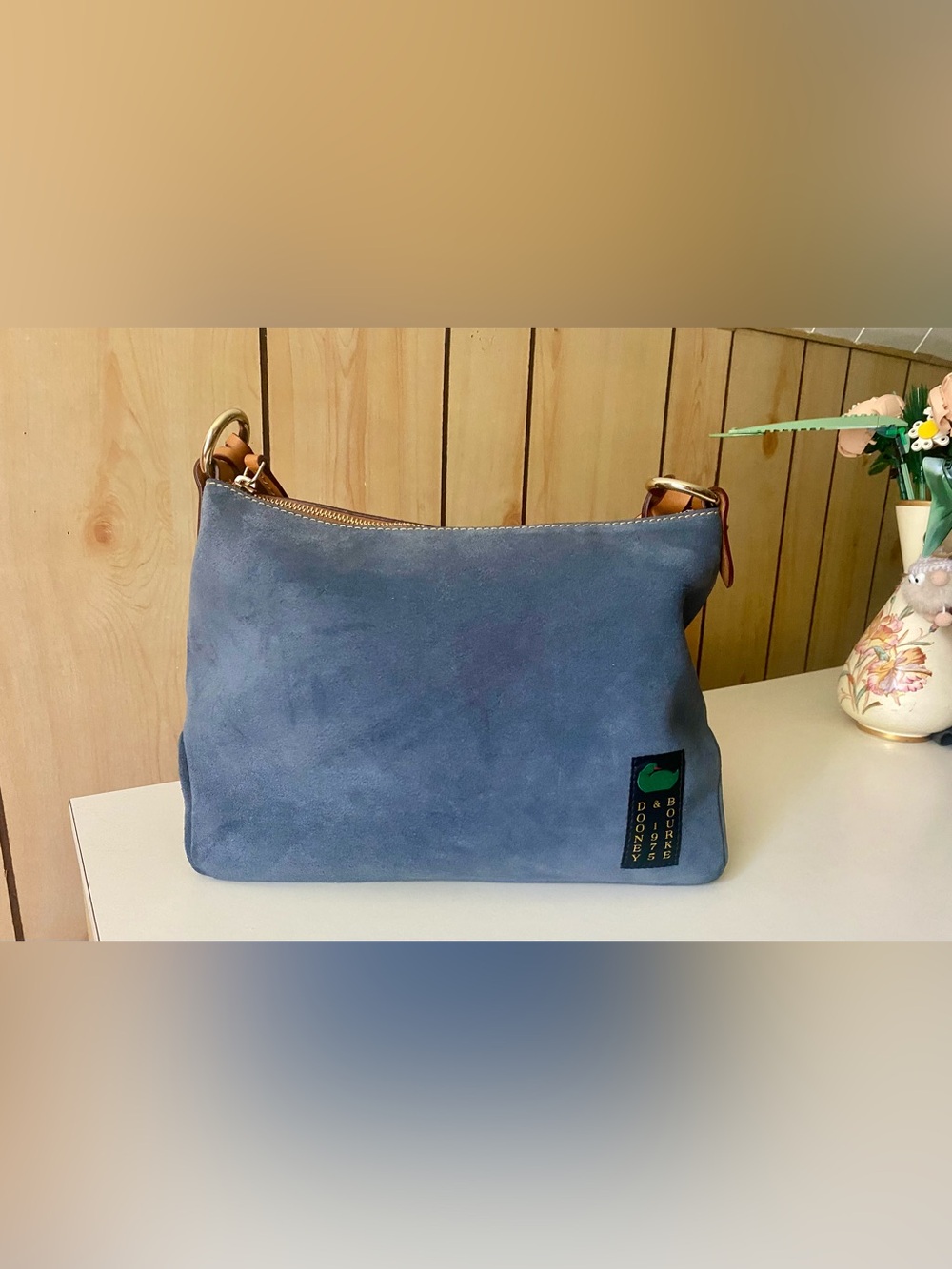 Dooney & Bourke Blue Suede Hobo Bag - Picture 1 of 7